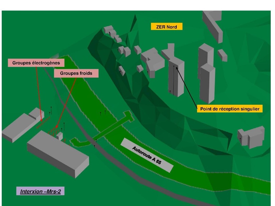 Modélisation acoustique 3 D (impact sur le voisinage) d'un Data Center INTERXION - Projets de création Mrs2 et Mrs 3 (F-13 Marseille) - 